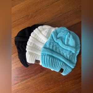 Women’s Knit Beanie Hats (Set of 3) | Aqua + Black + Classic Cream